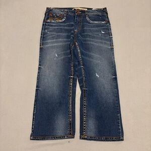 True Religion Ricky Relaxed Straight Jeans 36 Distressed Faded Denim Grunge
